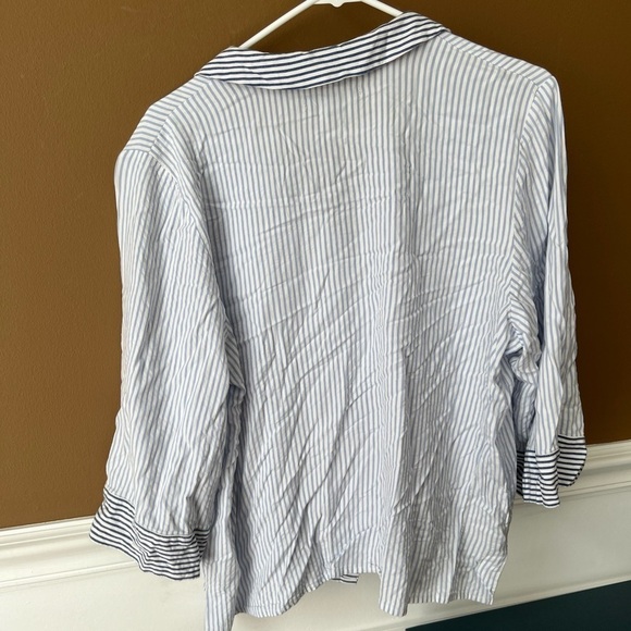 DONNA KARAN Striped Seersucker Notch Collar Button Front Sleep Top Size XL - Picture 5 of 7